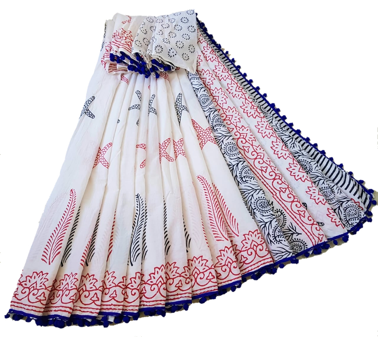 Marine White Cotton Saree