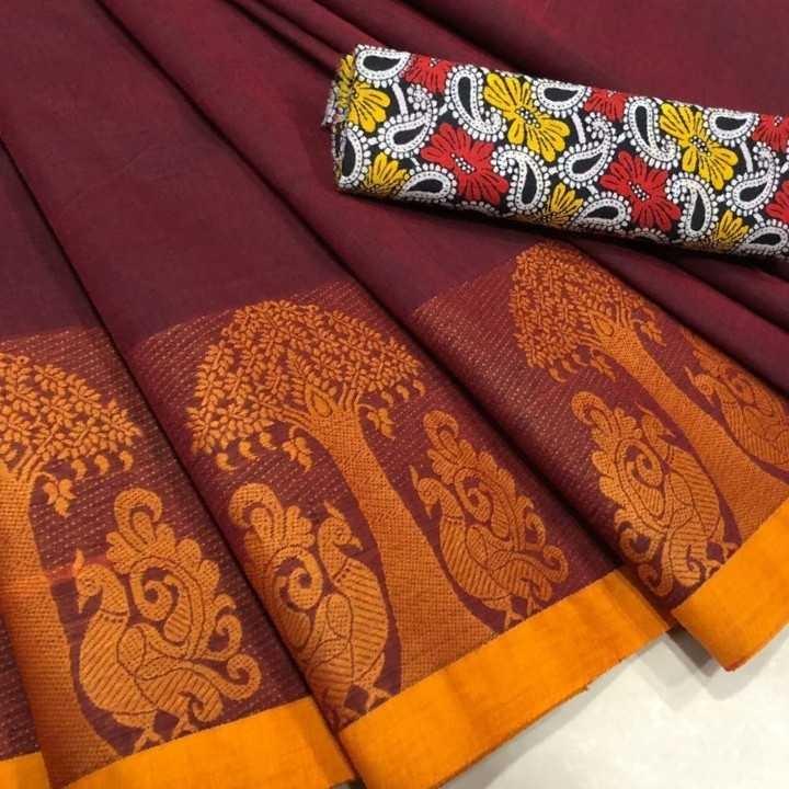 Maroon Chettinad Saree with Peacock Motif Border-CS609