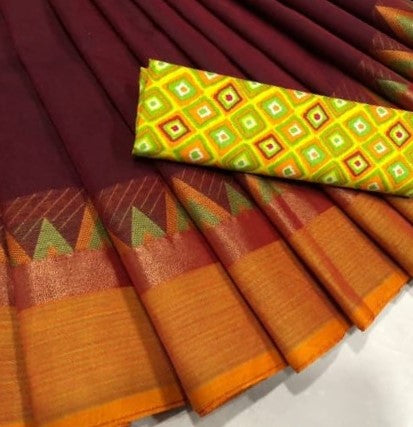 Maroon Cotton Saree