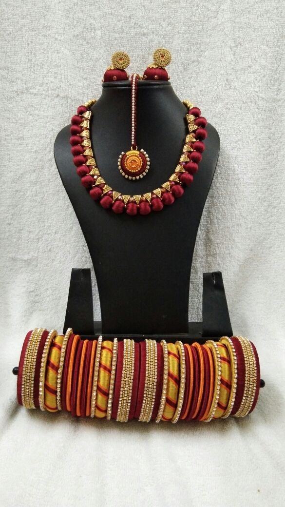 Maroon Silk Thread Full Set-STJS-058