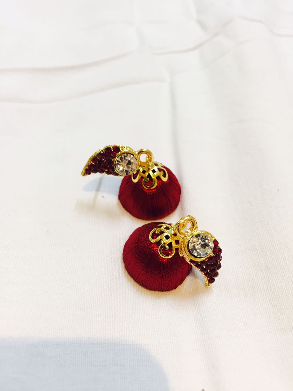 Maroon Stone Silk Thread Earrings