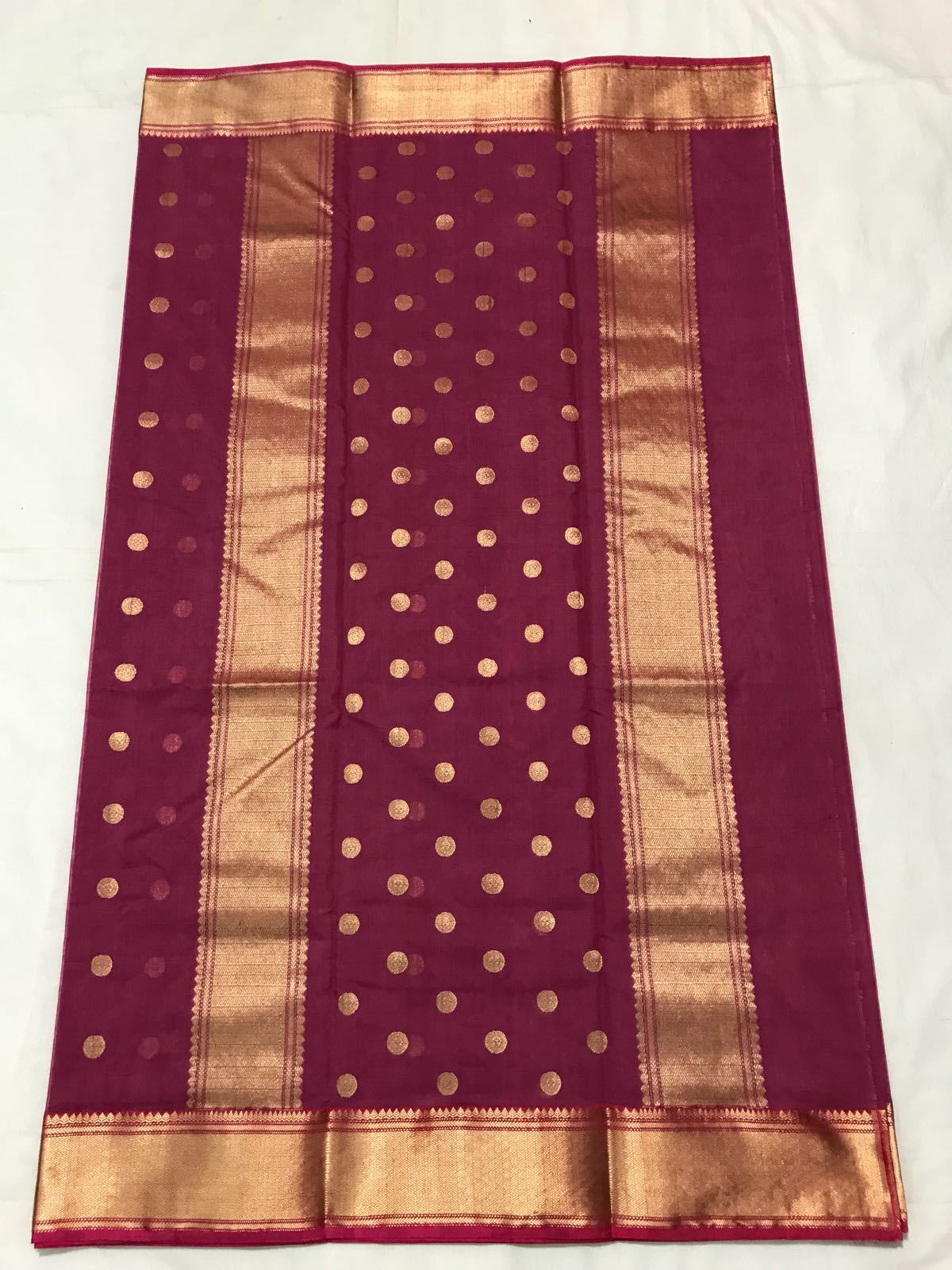 Maroon with Golden Dotted Eknaliya Booties Chanderi Silk Saree