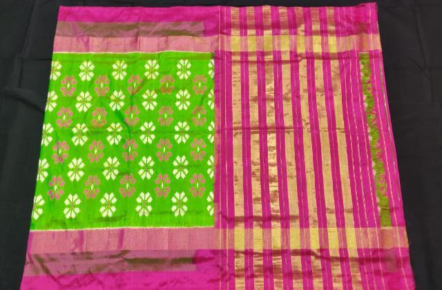 Mehandi Green with Pink Pure Ikkat Silk Saree