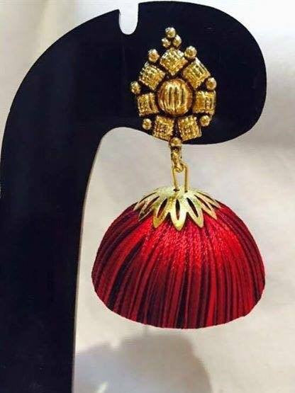 Maroon antique Silk thread jhumkas