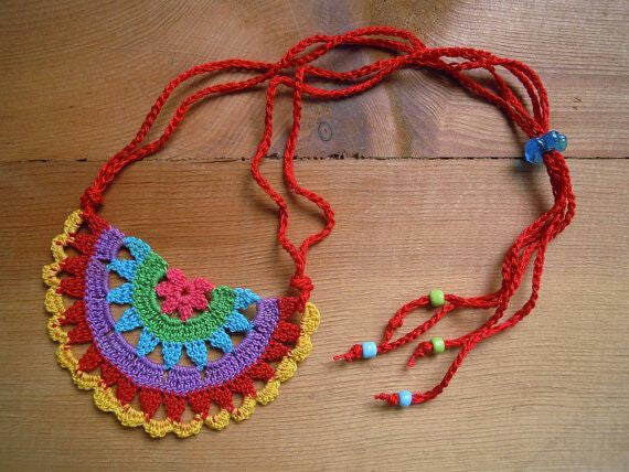 Multicolor Handmade Pendent Crochet Jewellery Set in Half Floral Design