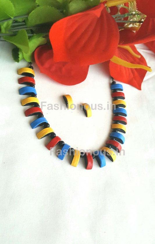 Multicolor Half moon Terracotta Jewellery Set-TJS-025