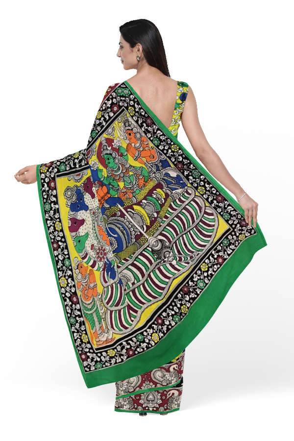 Multicoloured Hand-Painted Blended Silk Kalamkari Saree - KPCHS-028