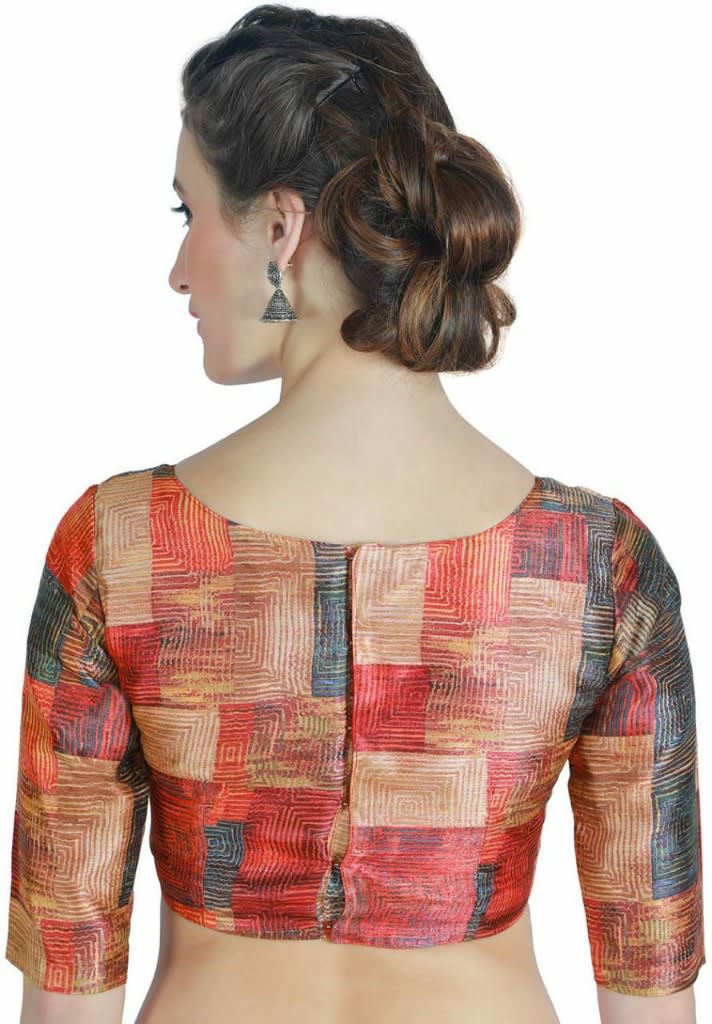 Multicoloured Abstract Checkered Digital Printed Readymade Blouse