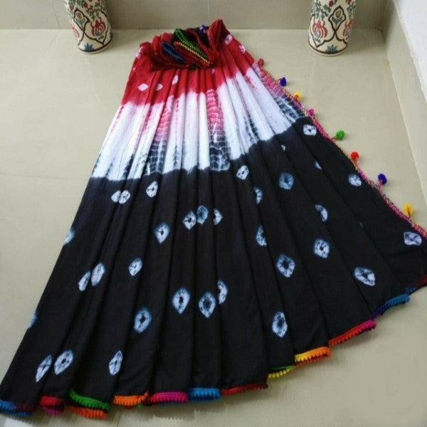 Multicoloured Bandhani Printed Cotton Saree-TCS050