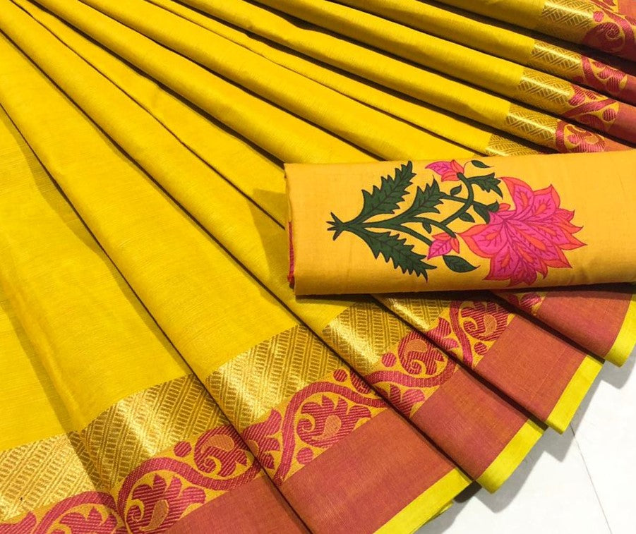 Mustard Cotton Saree
