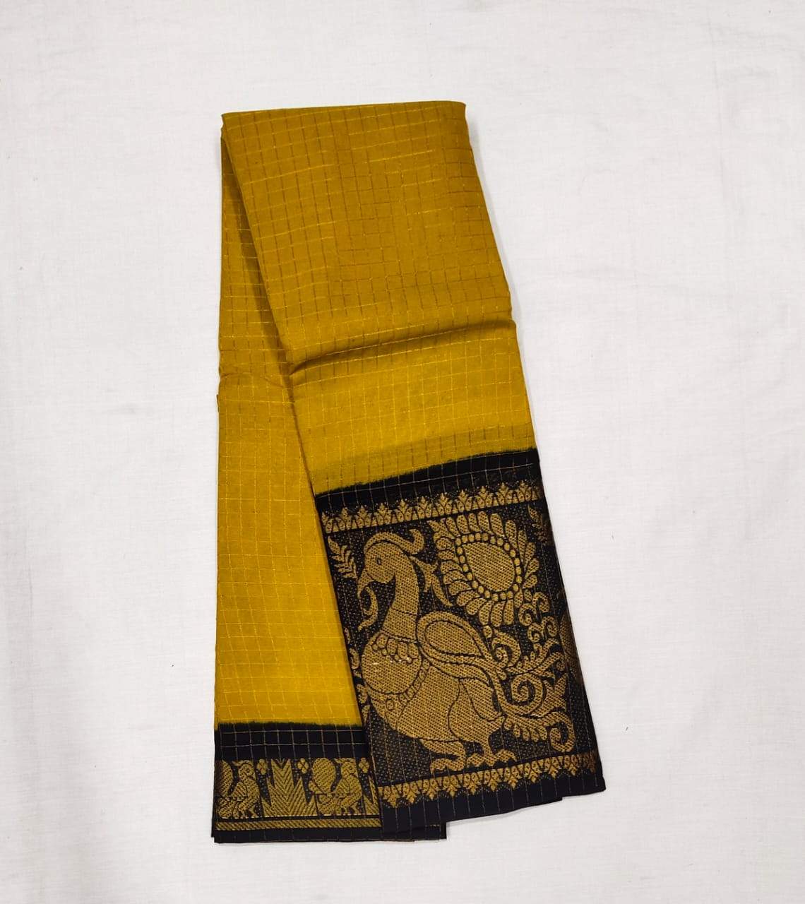 Mustard Madurai Sungudi Saree with Large Border