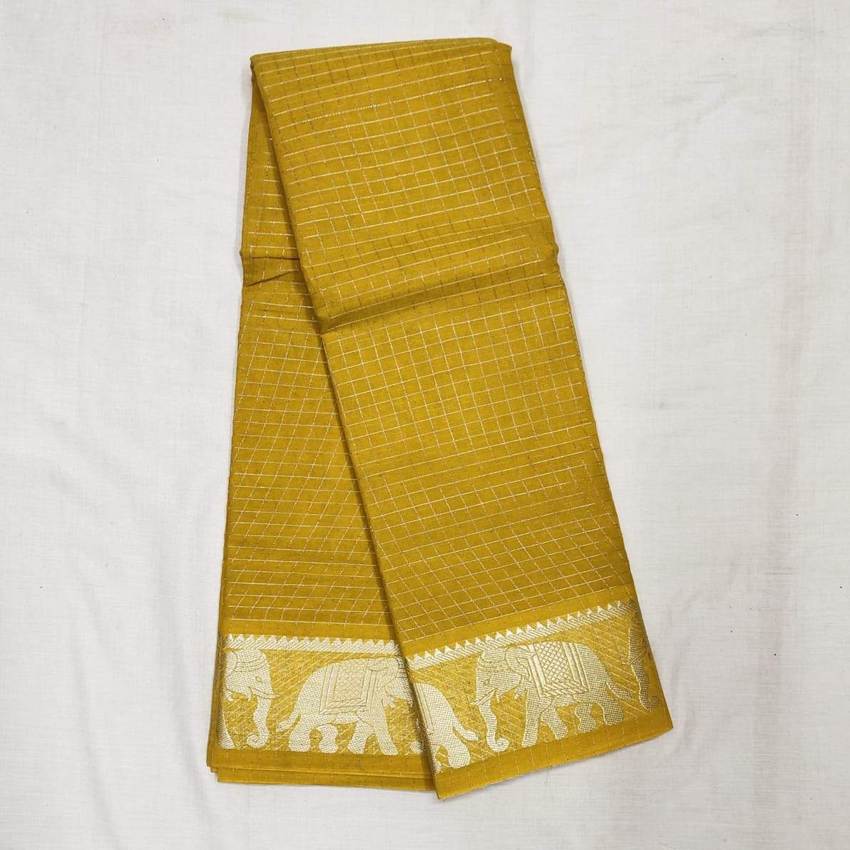 Mustard Madurai Sungudi Saree with Silver Zari Border
