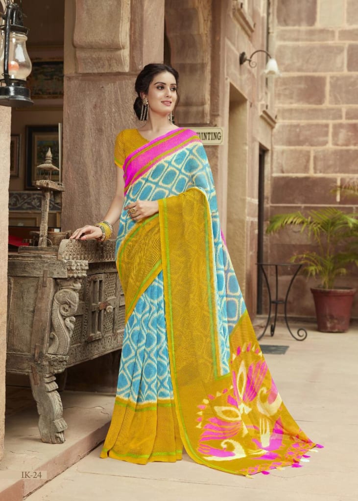 Mustard and Sky Blue Jute Saree-JS001