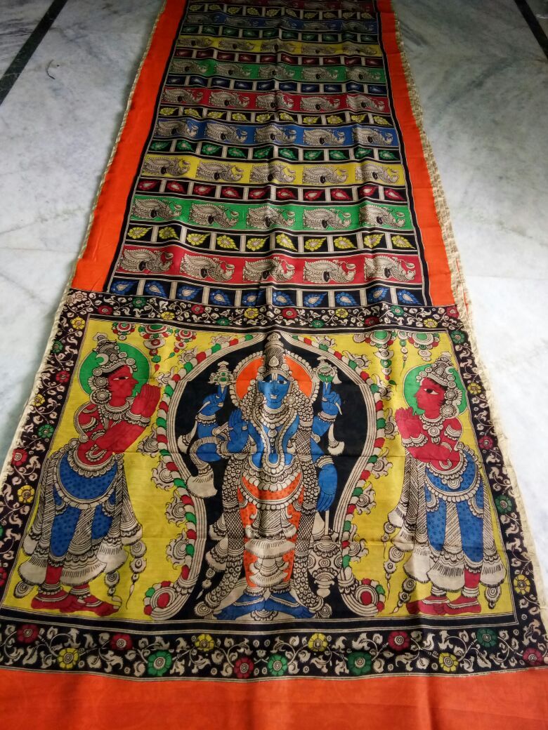 Muticolor Kalamkari Printed Chanderi with Zari Border Saree-KPCRS-005