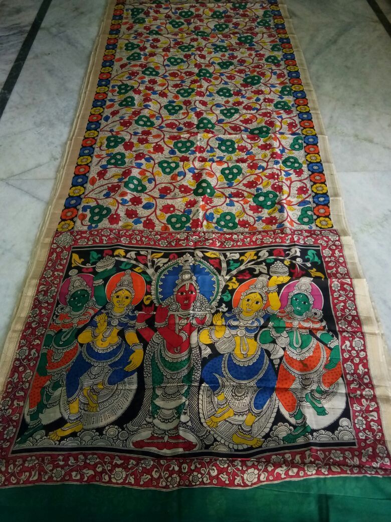 Muticolor Kalamkari Printed Chanderi with Zari Border Saree-KPCRS-009