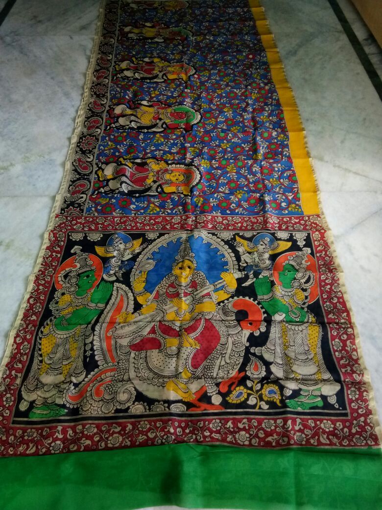 Muticolor Kalamkari Printed Chanderi with Zari Border Saree-KPCRS-010