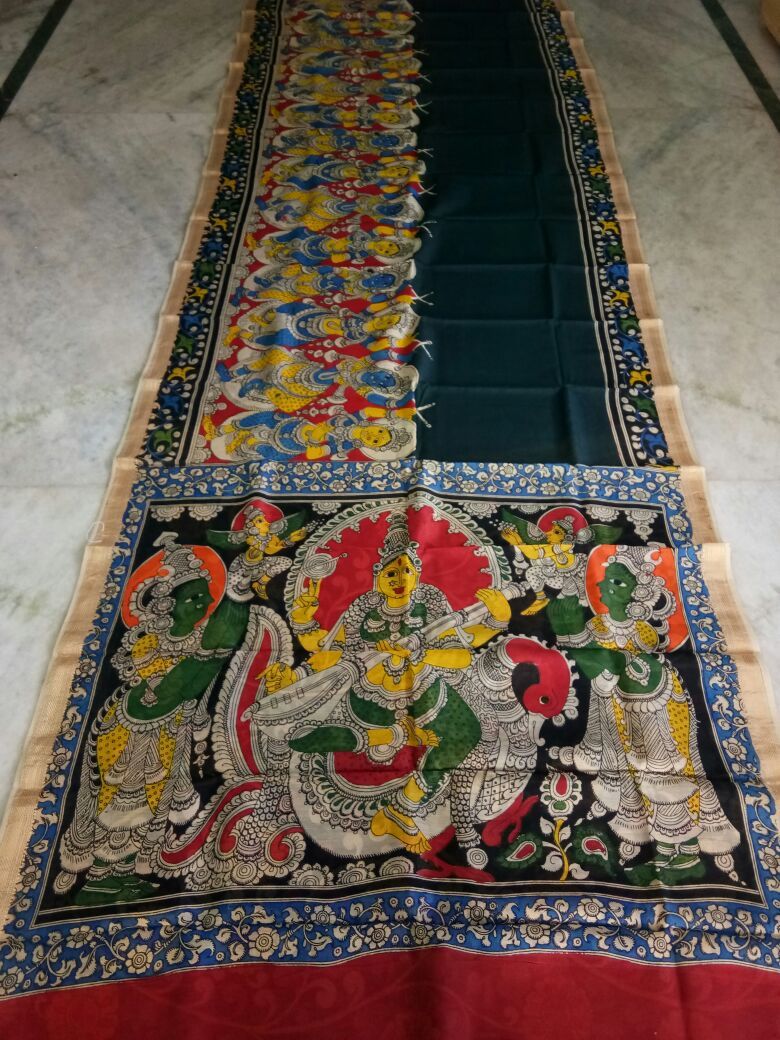 Muticolor Kalamkari Printed Chanderi with Zari Border Saree-KPCRS-012