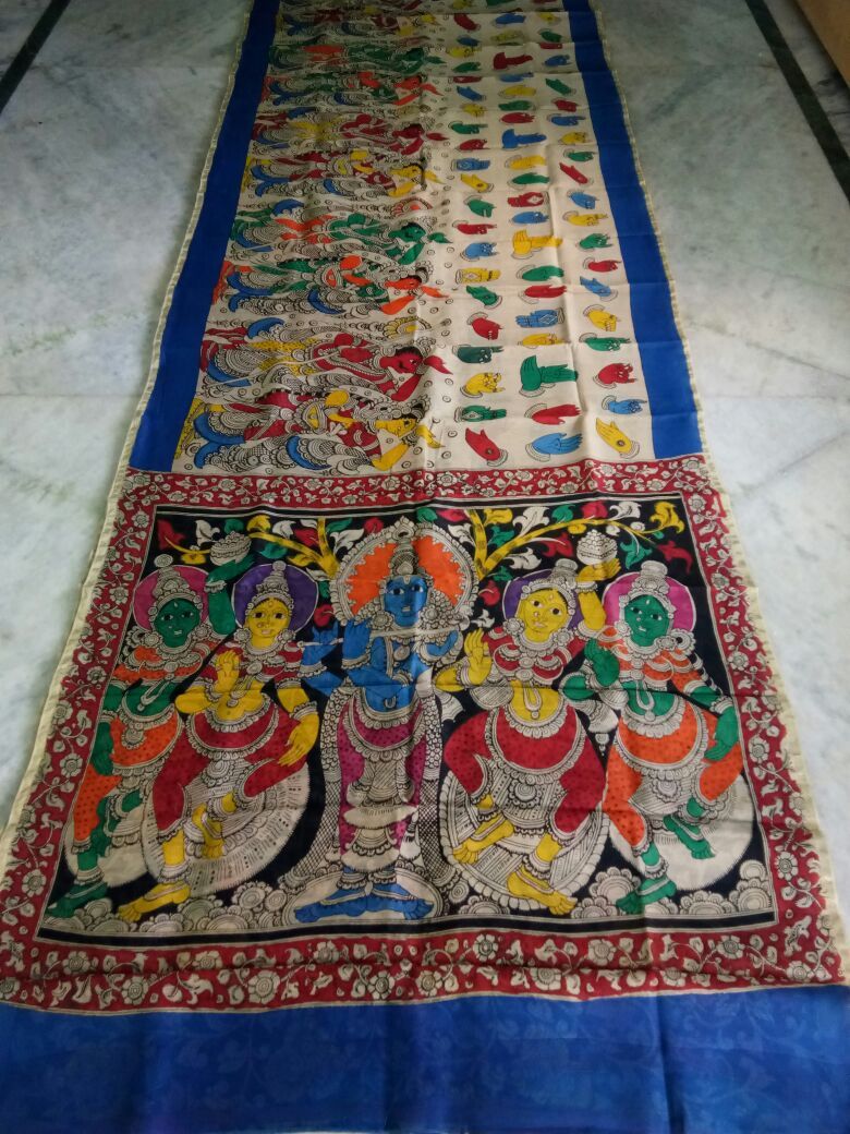 Muticolor Kalamkari Printed Chanderi with Zari Border Saree-KPCRS-017