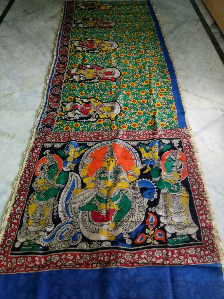 Muticolor Kalamkari Printed Chanderi with Zari Border Saree-KPCRS-019