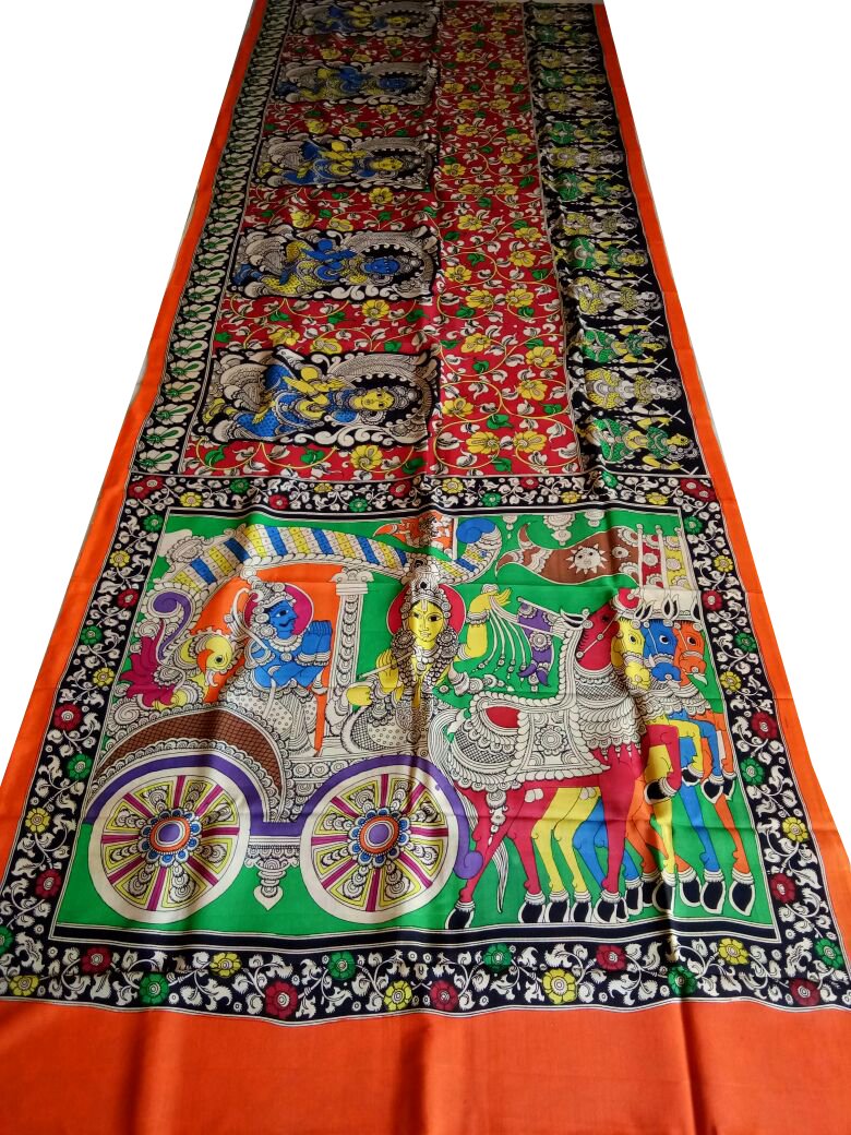 Muticolor Kalamkari Printed Chennur Silk Saree-KPCHS-077