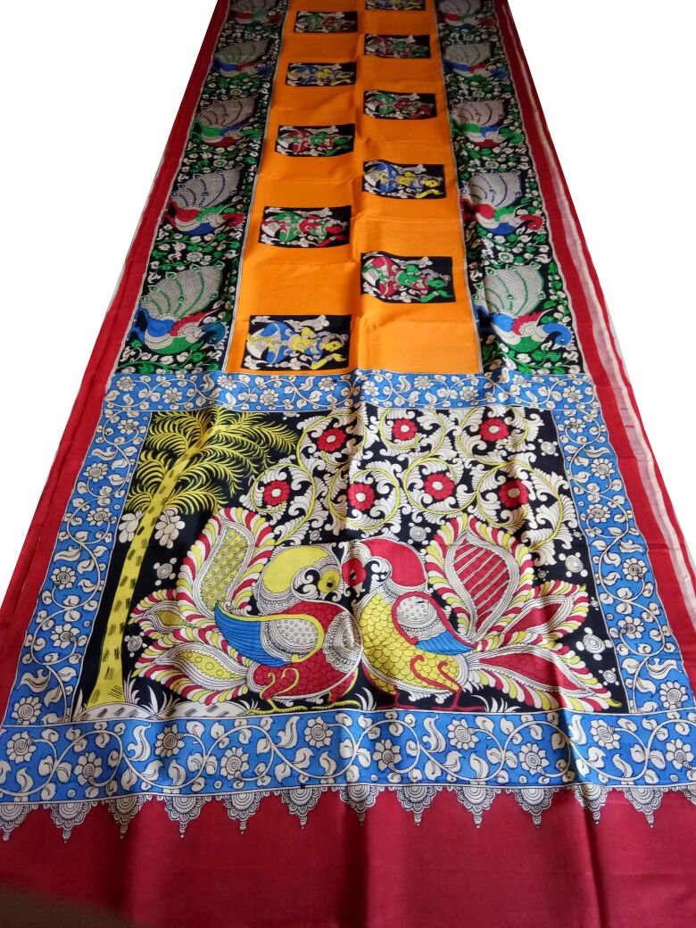 Muticolor Kalamkari Printed Chennur Silk Saree-KPCHS-087