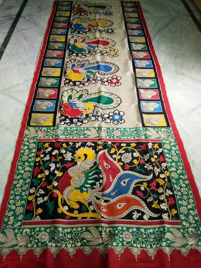 Muticolor Kalamkari Printed Mal Cotton Saree-KPMCS-003