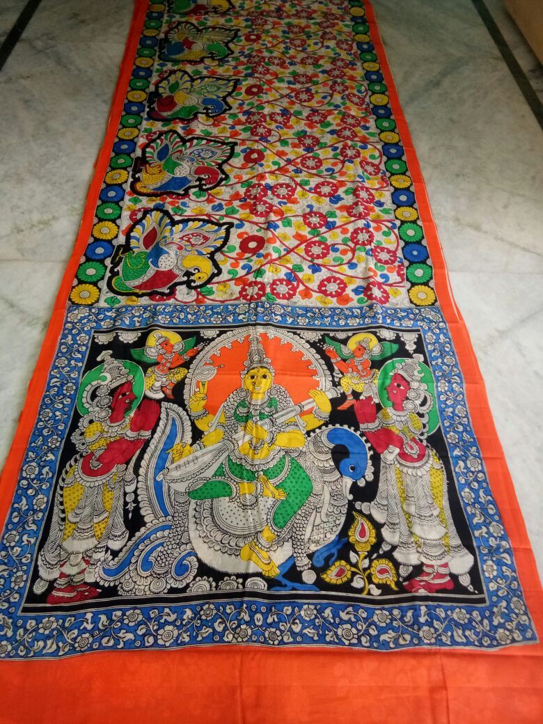 Muticolor Kalamkari Printed Mal Cotton Saree-KPMCS-031