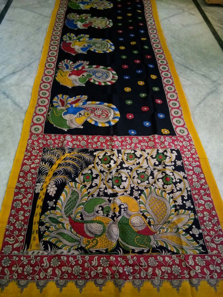 Muticolor Kalamkari Printed Mal Cotton Saree-KPMCS-035