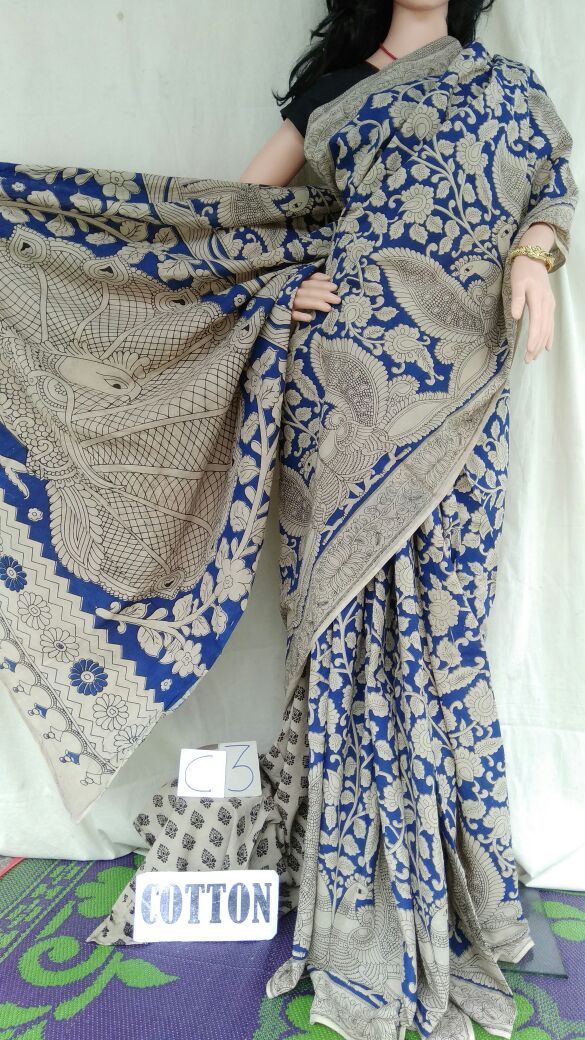 Muticolor Printed Cotton Kalamkari Saree-KALAMKARI-0028