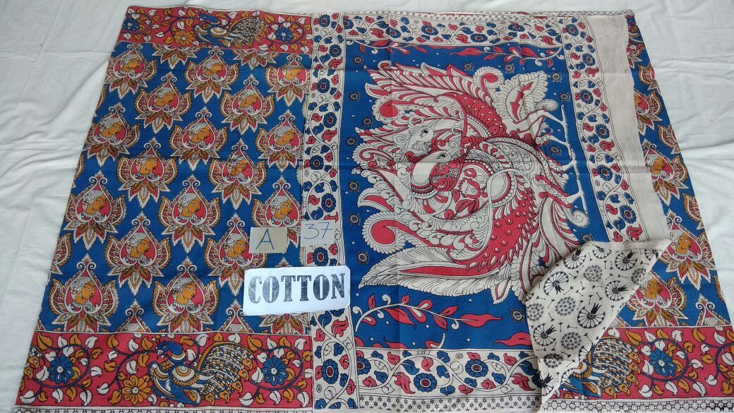 Muticolor Printed Cotton Kalamkari Saree-KALAMKARI-0035
