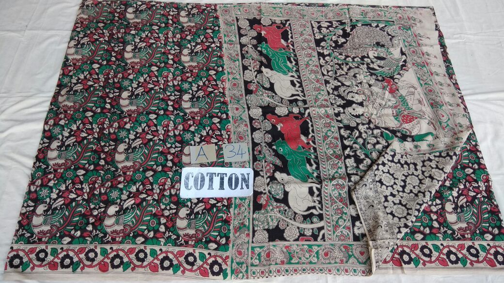 Muticolor Printed Cotton Kalamkari Saree-KALAMKARI-0046