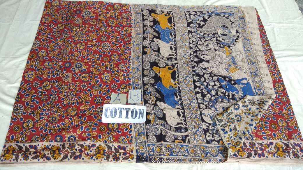 Muticolor Printed Cotton Kalamkari Saree-KALAMKARI-0054