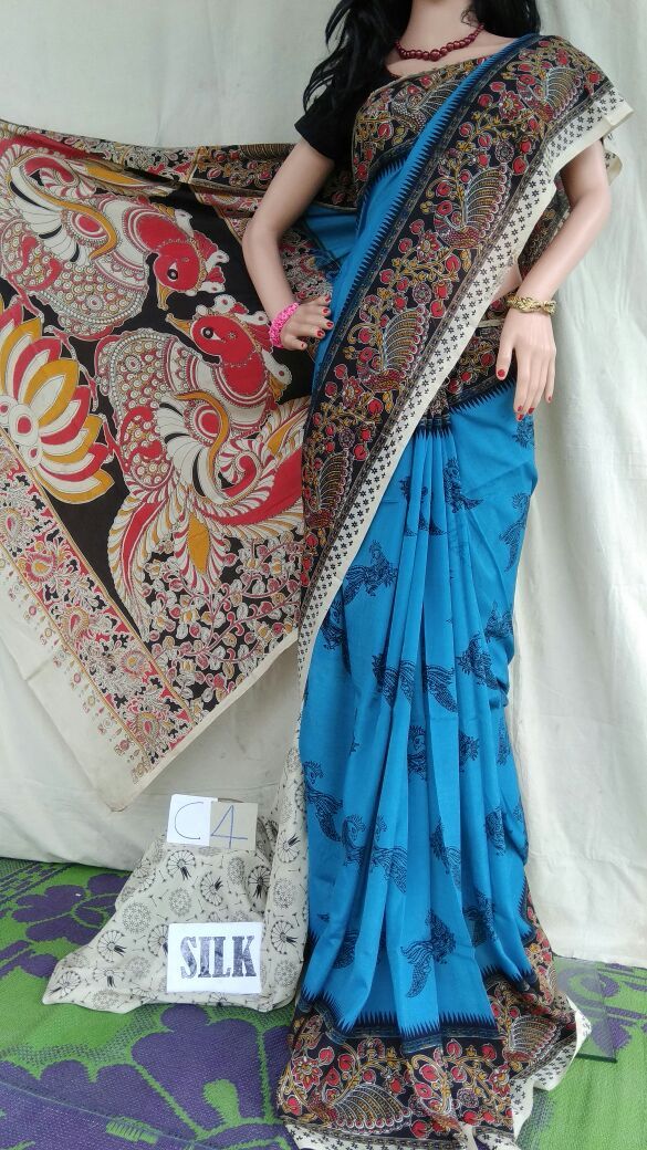 Muticolor Printed Silk Kalamkari Saree-KALAMKARI-0078