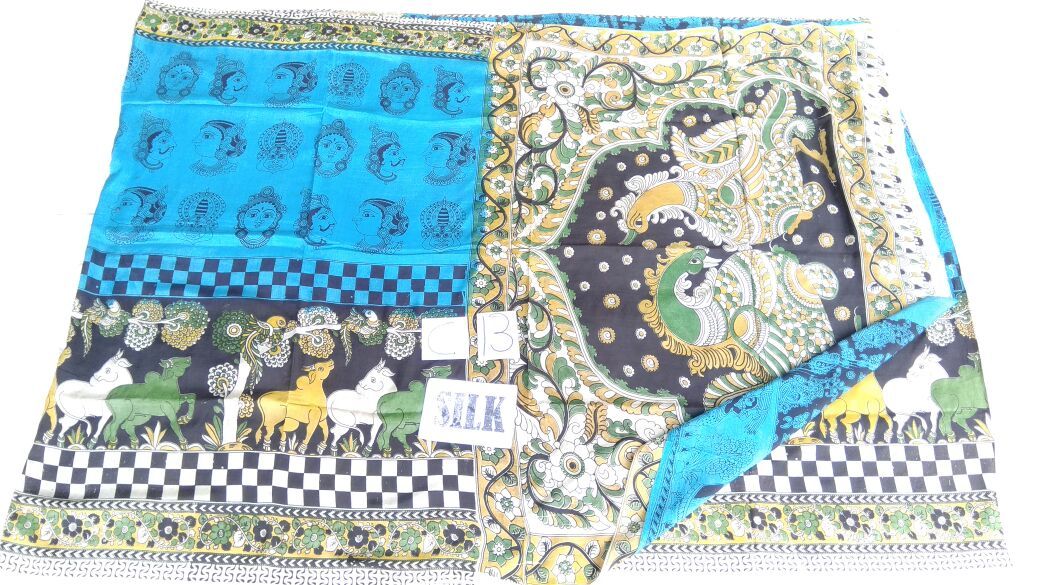 Muticolor Printed Silk Kalamkari Saree-KALAMKARI-0079