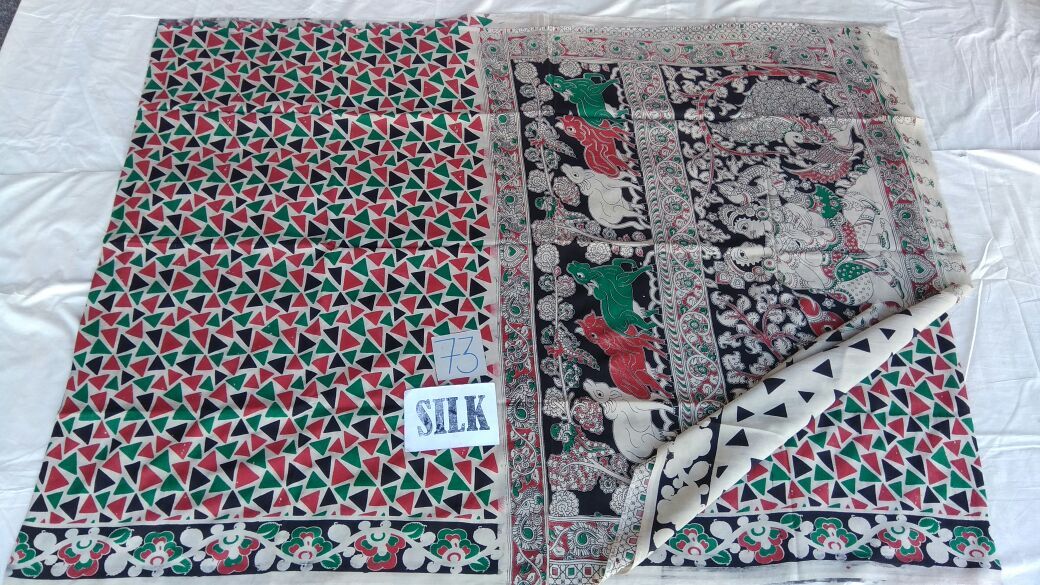 Muticolor Printed Silk Kalamkari Saree-KALAMKARI-0082