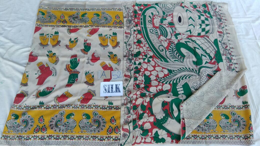 Muticolor Printed Silk Kalamkari Saree-KALAMKARI-0086