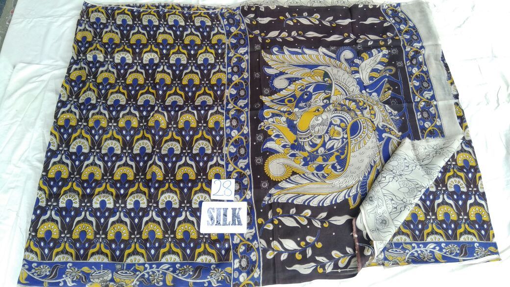 Muticolor Printed Silk Kalamkari Saree-KALAMKARI-0091