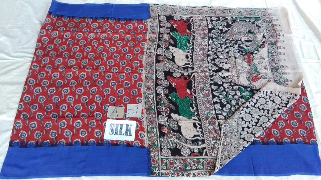 Muticolor Printed Silk Kalamkari Saree-KALAMKARI-0094
