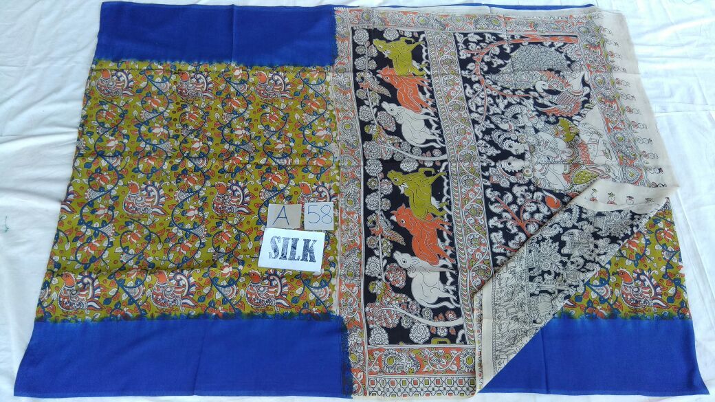 Muticolor Printed Silk Kalamkari Saree-KALAMKARI-0095