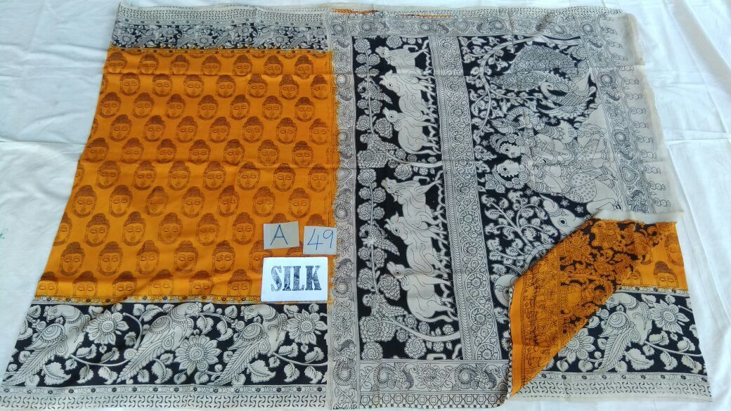 Muticolor Printed Silk Kalamkari Saree-KALAMKARI-0097