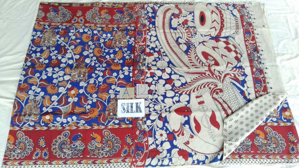 Muticolor Printed Silk Kalamkari Saree-KALAMKARI-0100