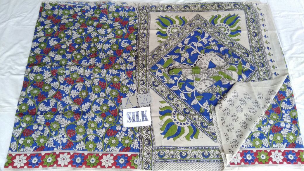 Muticolor Printed Silk Kalamkari Saree-KALAMKARI-0103