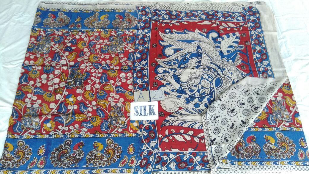 Muticolor Printed Silk Kalamkari Saree-KALAMKARI-0108