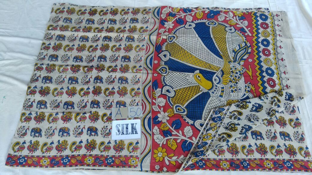 Muticolor Printed Silk Kalamkari Saree-KALAMKARI-0113
