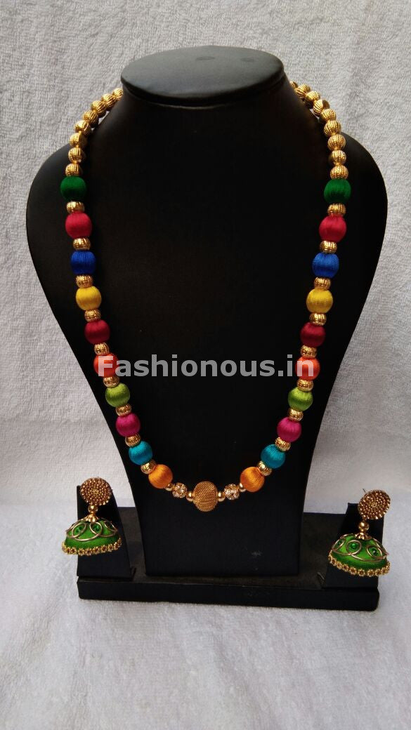 Muticolored Silk Thread Jewellery Set-STJS-011