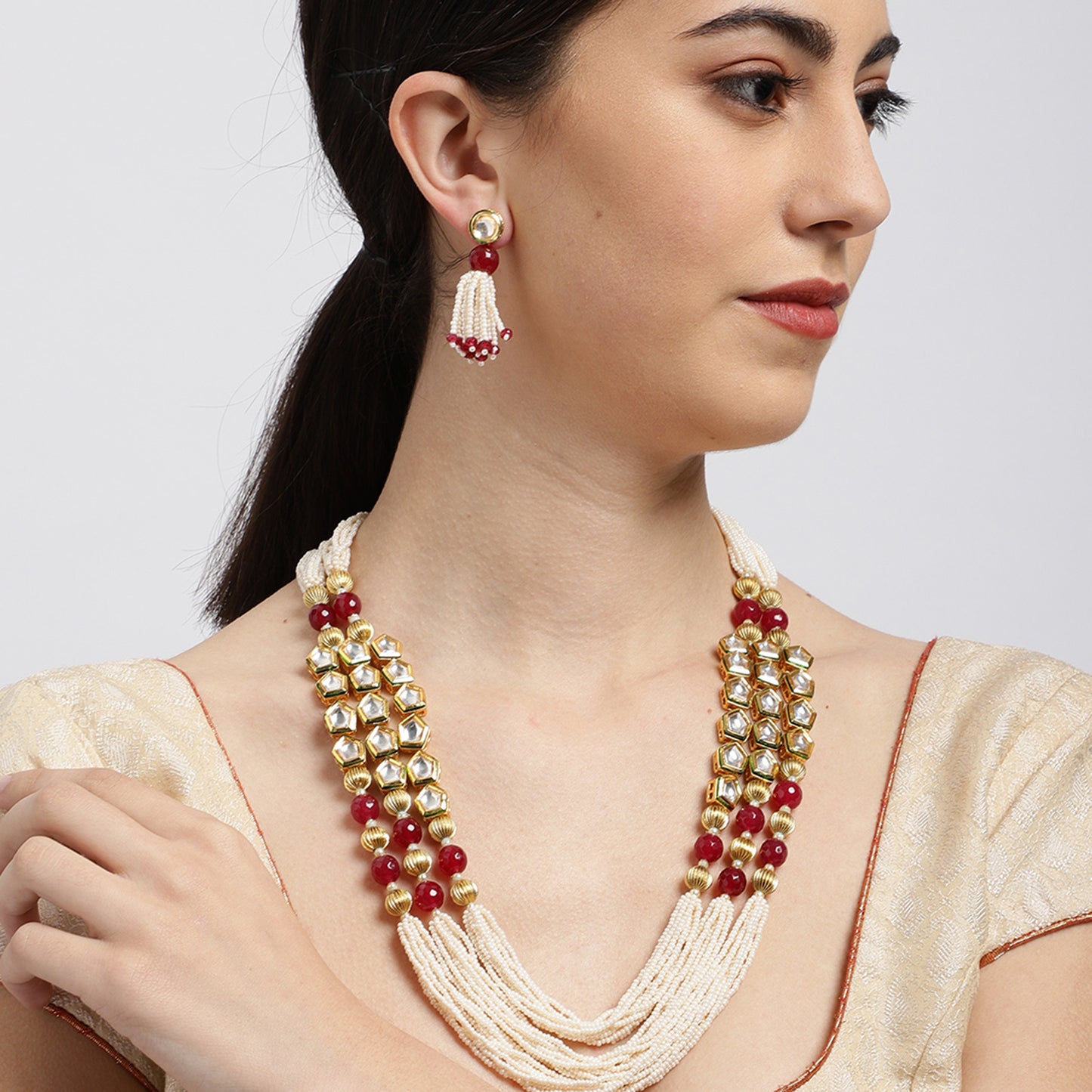 Pearl-Brown Bead Necklace Set