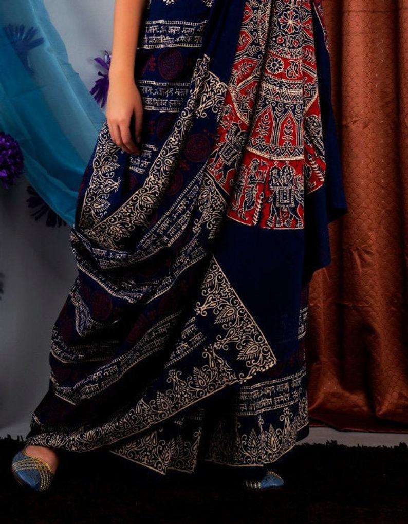Natural Ajrakh Cotton Sareee