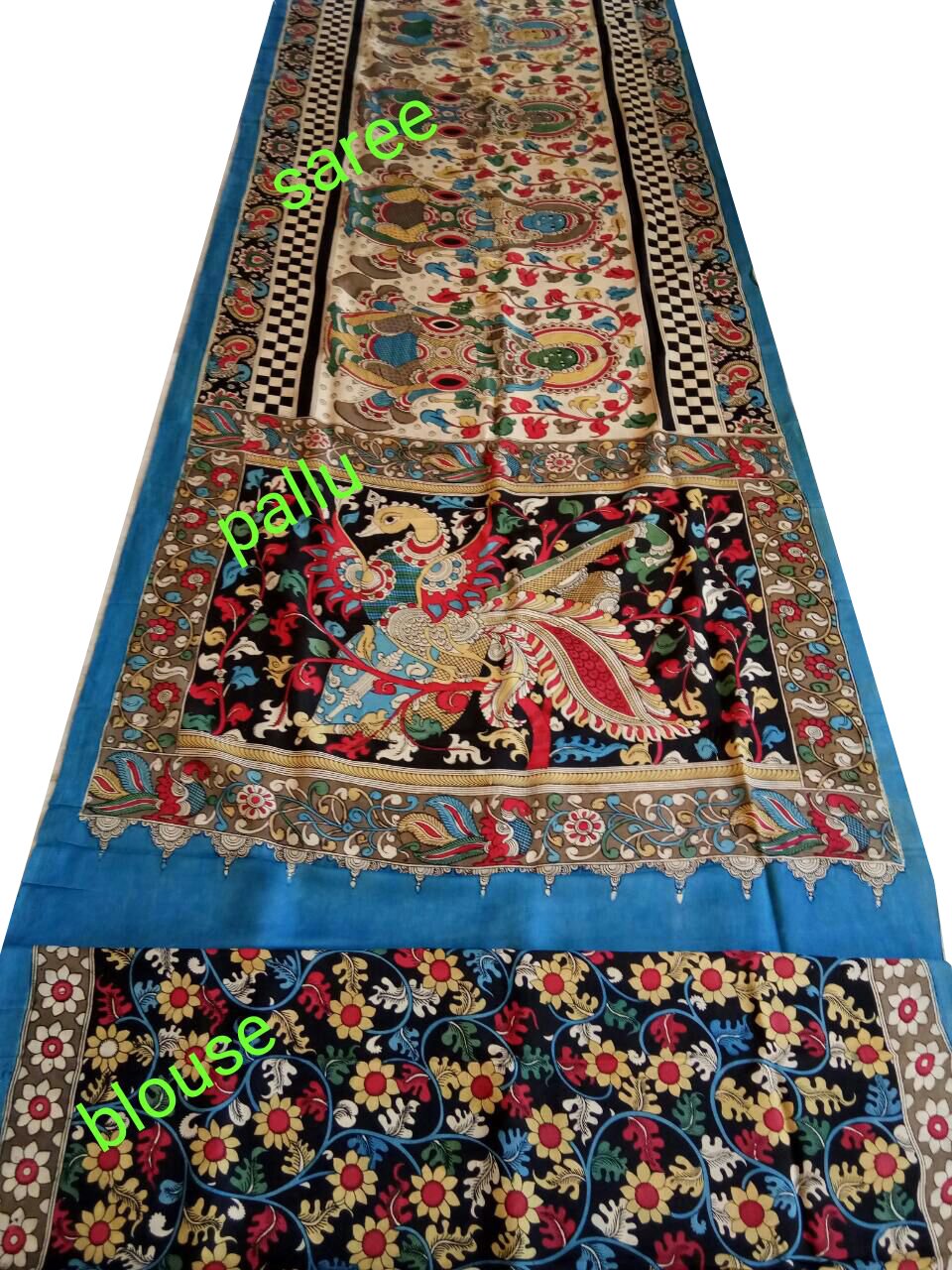 Natural Multicolor Cotton Kalamkari Saree-NMKPCS-009