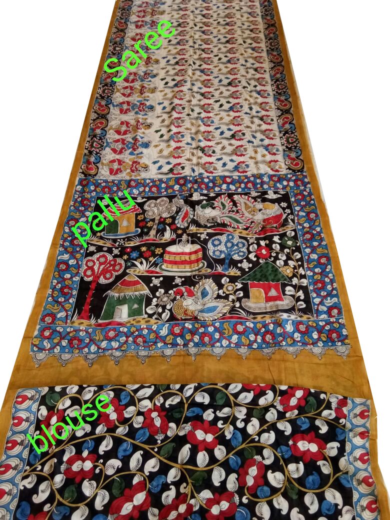 Natural Multicolor Cotton Kalamkari Saree-NMKPCS-010