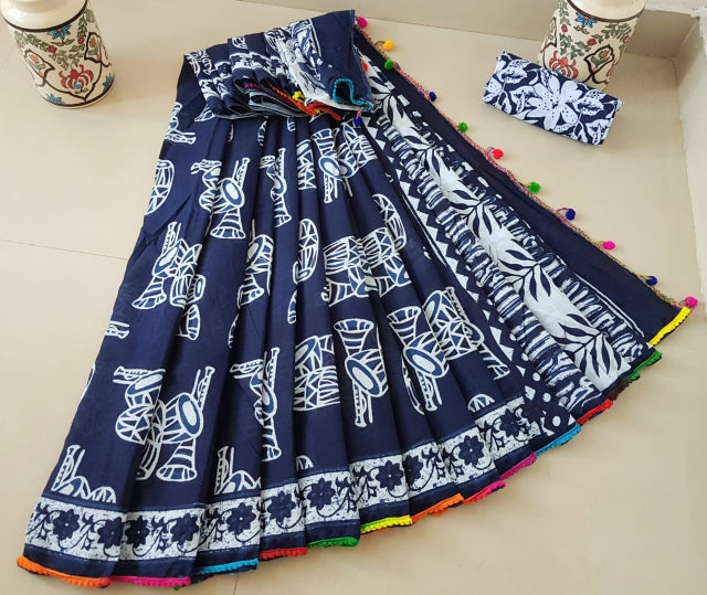 Navy BlueCotton Saree -TCS034